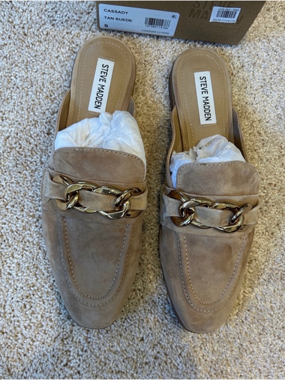 Steve Madden Tan Suede Chain Mule Clogs